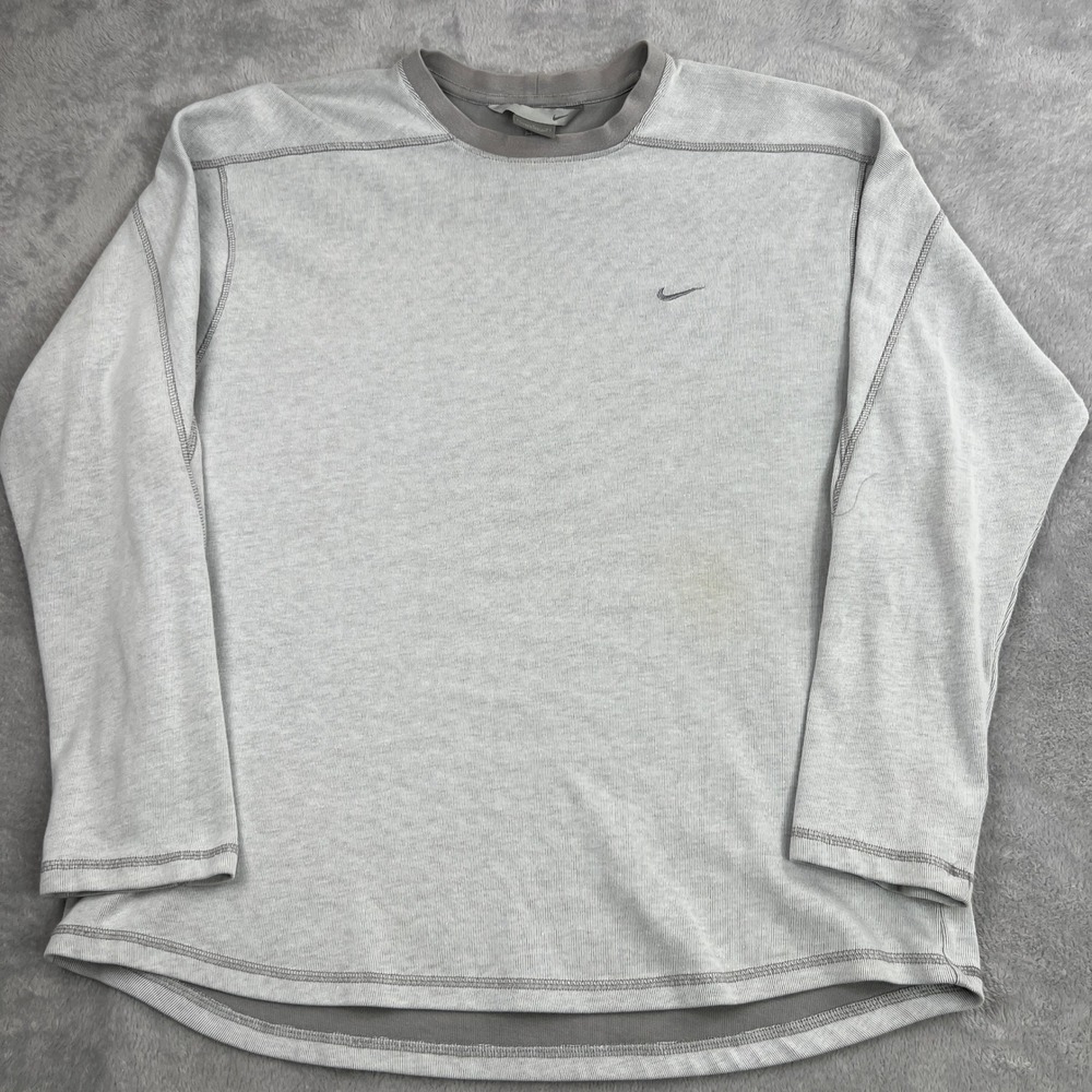 Nike Waffle Knit Thermal Shirt L Gray Men Y2K Vintage Embroidered Swoosh Tee